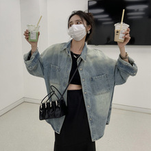 复古渐变色牛仔衬衫外套女春春秋叠穿内搭设计感小众宽松休闲衬衣