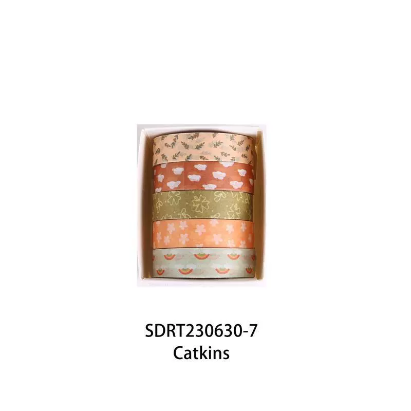 Washi tape set Mori Mori, 1 cm × 2 m 5‑rolls, retro decorative patterns