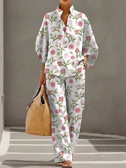 Women's Casual Shirt And Pants Set - Modern Urban Style Outfit For Everyday Wear, Office And Casual Occasions_ecoleips.com