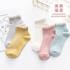 Spring Short Socks for Women, Japanese Style Socks, Instagram Fashion Trendy Cute Matchable Lace Socks, Solid Color Breathable Cotton Socks for Girls