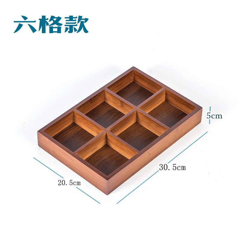 Bandeja Jiugongge, vajilla, guarnición de olla caliente, plato de bambú, plato de madera, caja de té, plato de frutas secas, plato comercial