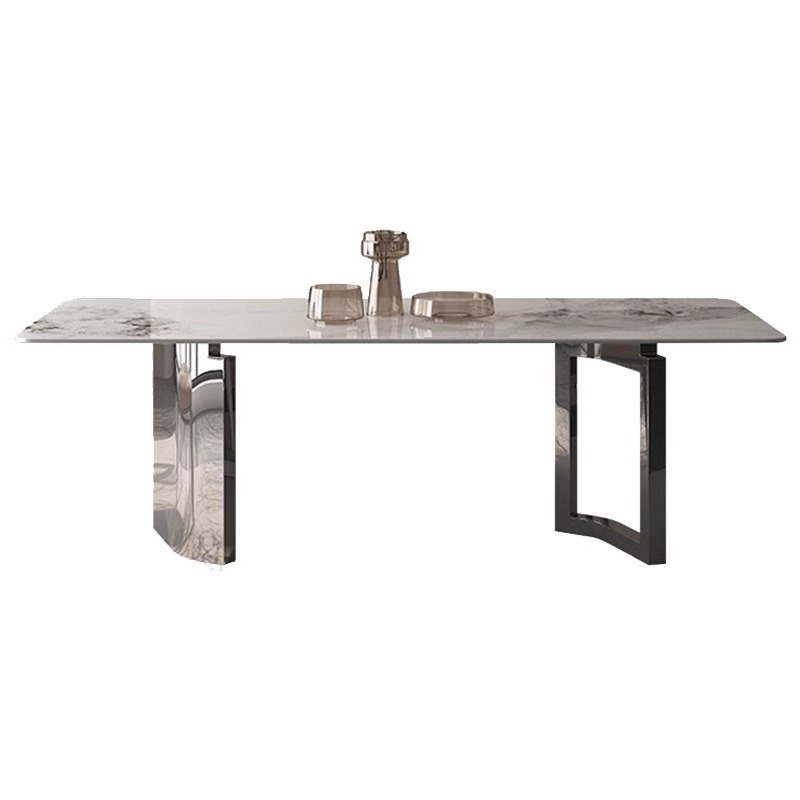 Luz de acero inoxidable de lujo Placa de roca mesa de comedor moderno minimalista italiano de alta gama restaurante Villa mesa de comedor diseño personalizado nuevo