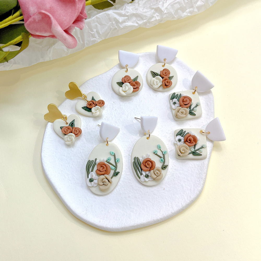 Simple Style Flower soft clay Stoving Varnish Womenu0027S Drop Earrings 1 Pair