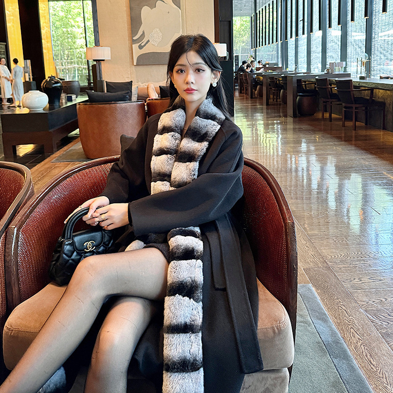 Yujie Wind Woolen Coat Women's Mid-length Autumn and Winter High-end Double-sided Cashmere Coat Totoro Rex Rabbit Sleeves Yujie Wind Woolen Coat Women's Mid-length Autumn and Winter High-end Double-sided Cashmere Coat Totoro Rex Rabbit Sleeves