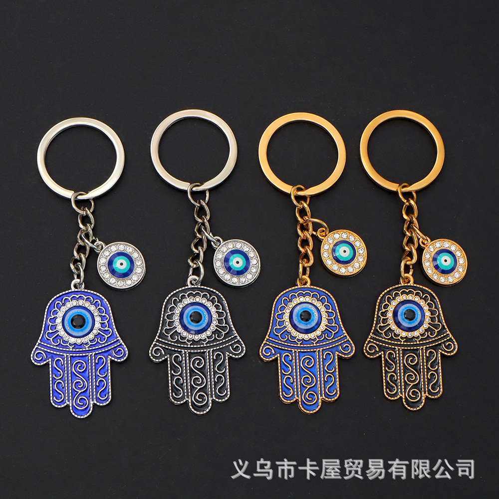 复古法蒂玛之手滴油钥匙扣滴油土耳其恶魔之眼吊坠钥匙挂件装饰品
