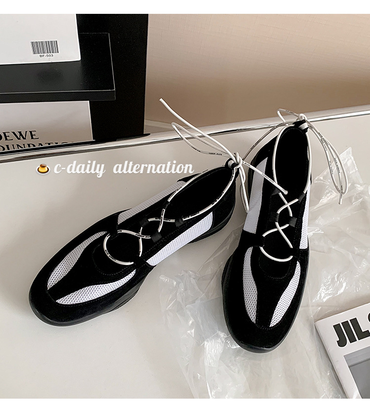 Giày Mary Jane thể thao mũi tròn lưới thoáng khí quai sau dây buộc — đen, trắng chi tiết 16