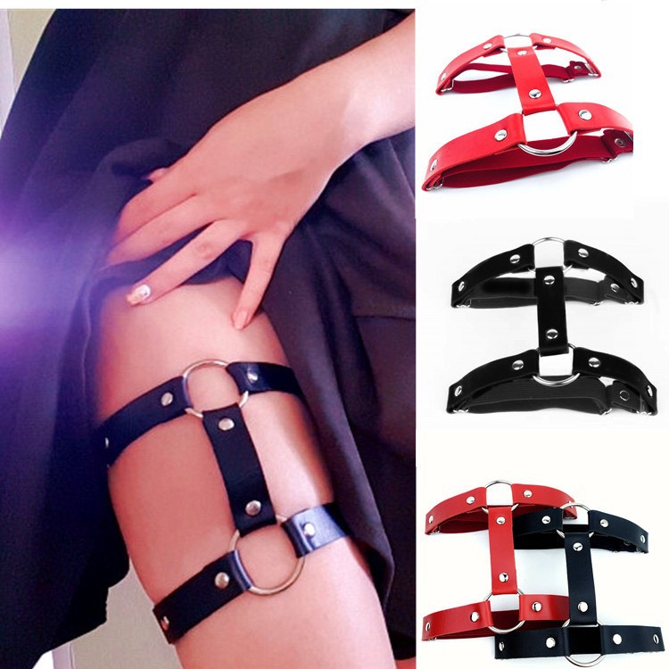 Euro-American fashion punk street-style sexy round thigh-ring anklet with double-row garter