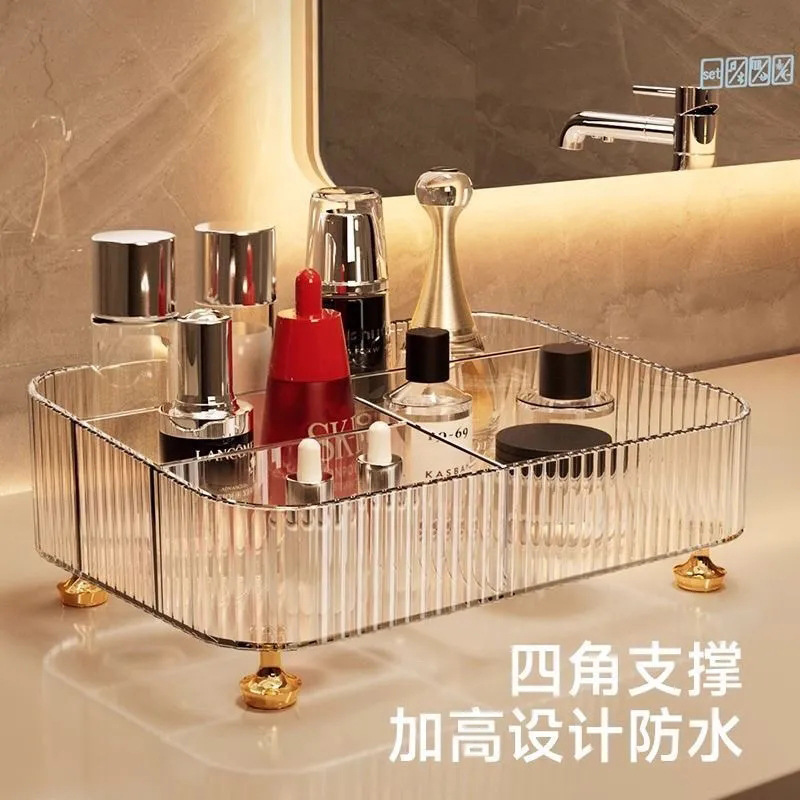 Caja de almacenamiento de tocador de escritorio caja de almacenamiento de cosméticos de alta gama Luz de lujo llave de entrada bandeja de almacenamiento de artículos diversos