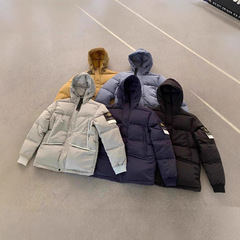 跨境外贸 秋冬STONE石头徽标金属尼龙羽绒棉服外套夹克男女保暖潮