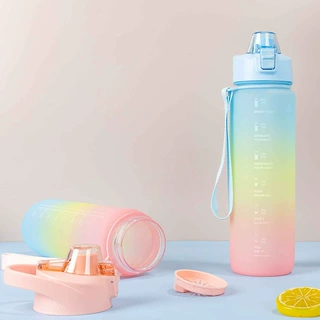 塑料水杯户外运动便携式手提太空杯1000ml弹跳带刻度水壶批发水杯