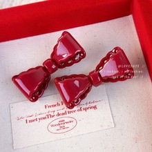 复古新年红色蝴蝶结小发夹女少女刘海碎发鸭嘴夹发卡气质夹子头饰