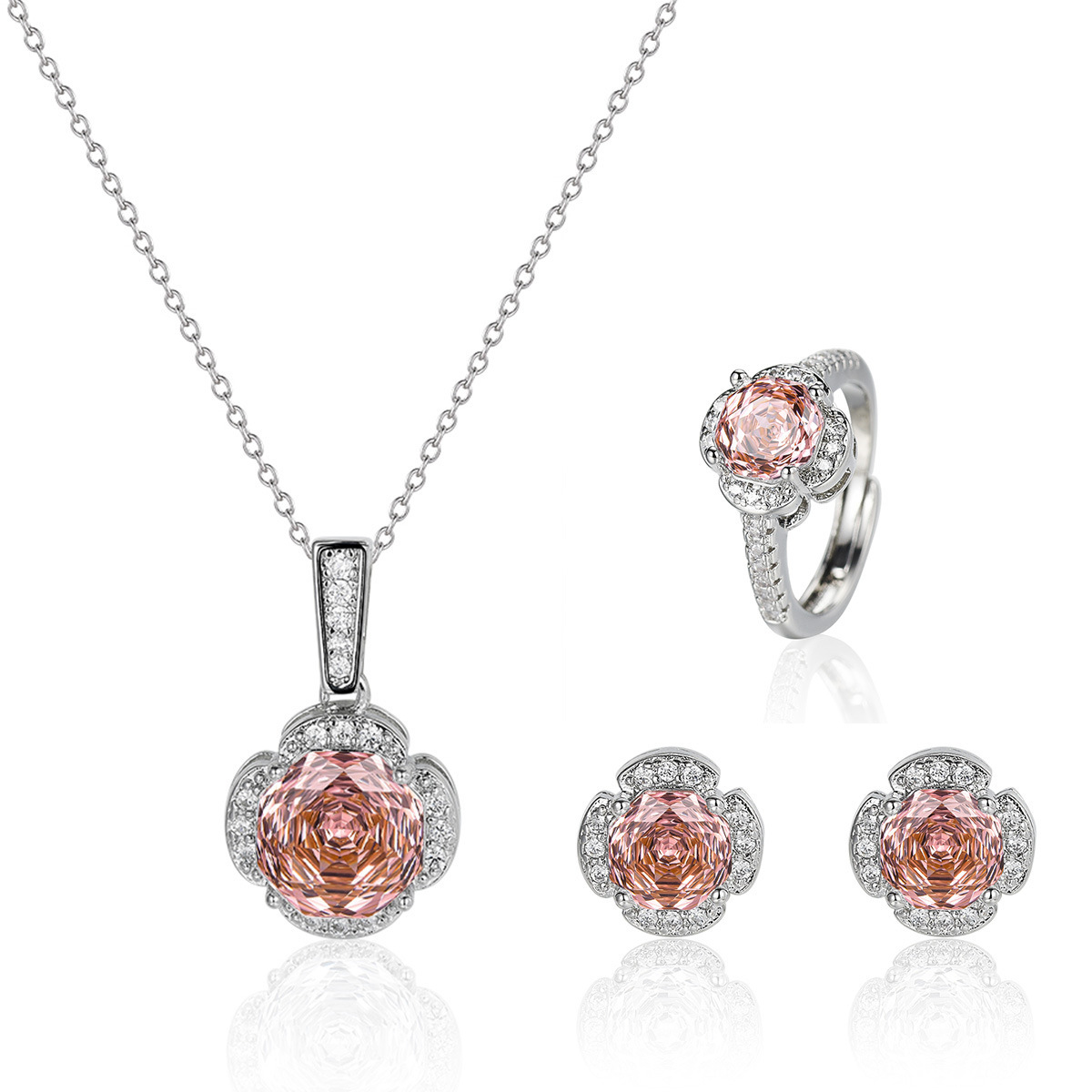 Amazon nuevo Seiko Rose Chepa Paracha collar de zircon pendientes anillo de tres piezas al por mayor