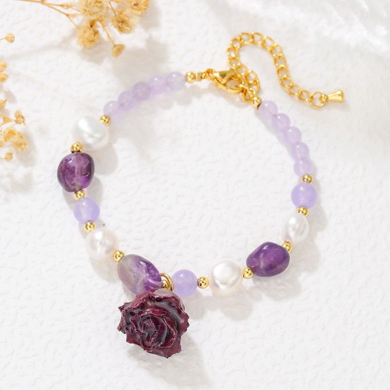 25 Autumn and Winter Cross-Border Popular Natural Glue Rose Freshwater Pearl Bracelet Fashionable and Versatile Design New Hand Jewelry