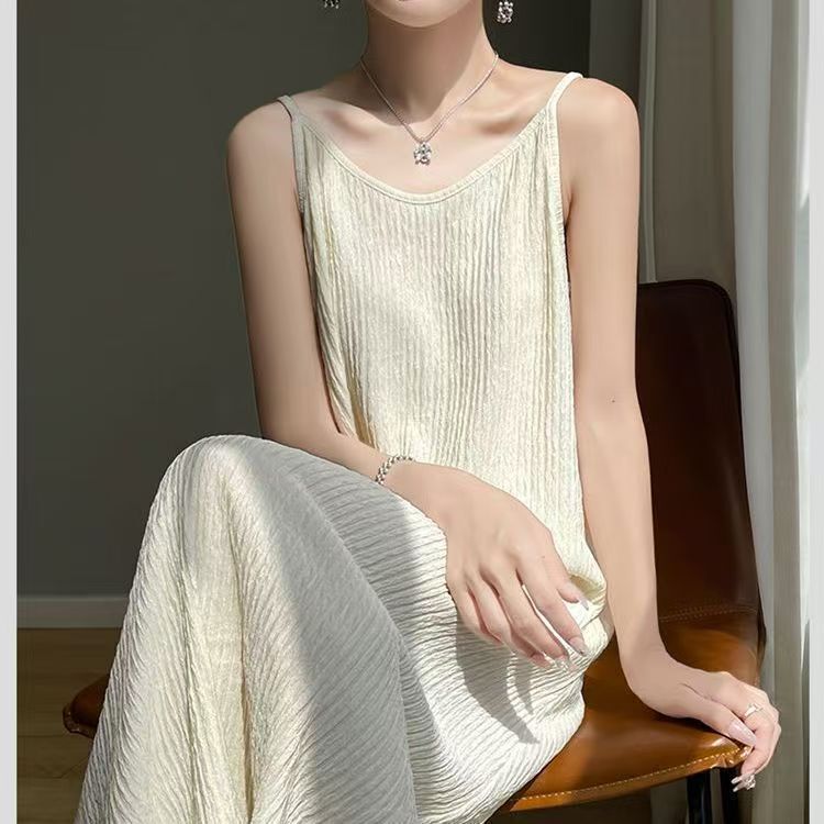 【Xiaohongshu Same Style】Pleated Spaghetti Strap Dress for Petite Women, Slimming Summer Dress with a Stylish Look, Suitable for Outerwear and as a Base Layer Midi Dress 【Xiaohongshu Same Style】Pleated Spaghetti Strap Dress for Petite Women, Slimming Summer Dress with a Stylish Look, Suitable for Outerwear and as a Base Layer Midi Dress