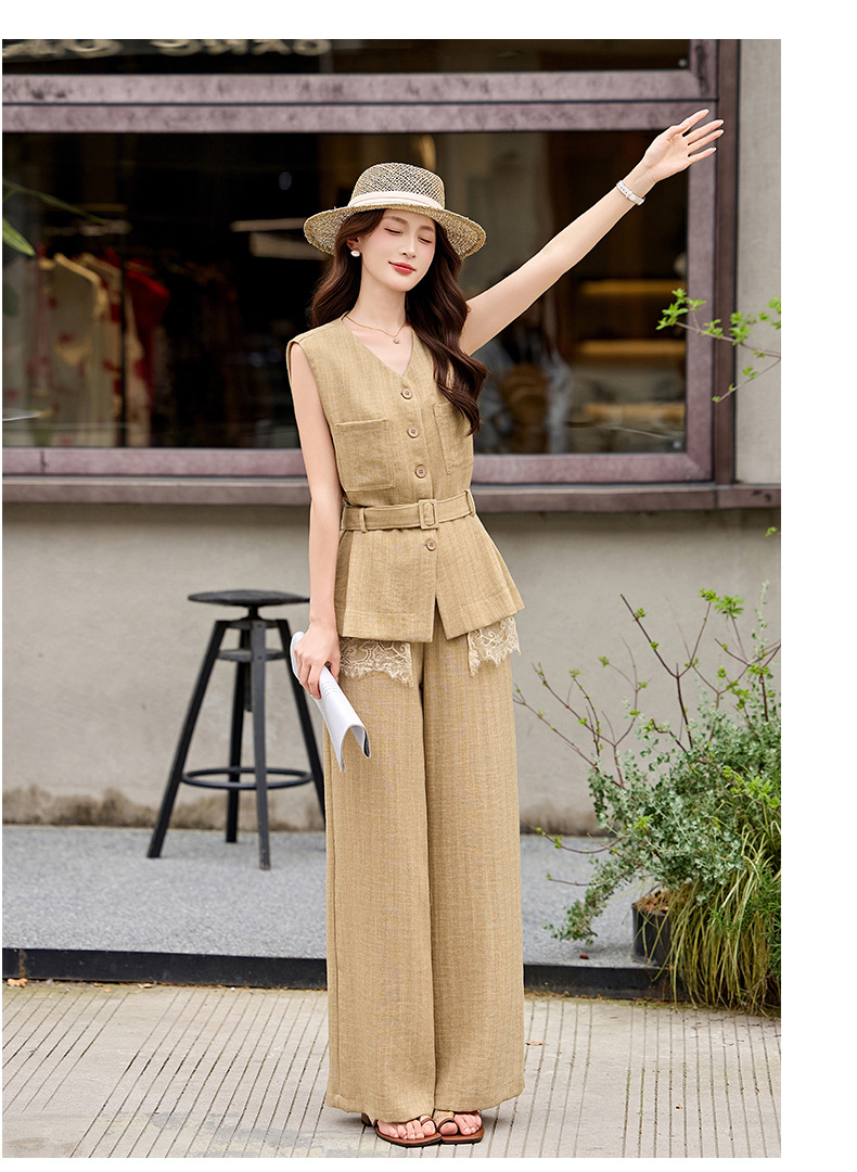 Bộ vest quần ống rộng nữ phối ren dây rút eo 2 món YH6133 — Màu ảnh chi tiết 16