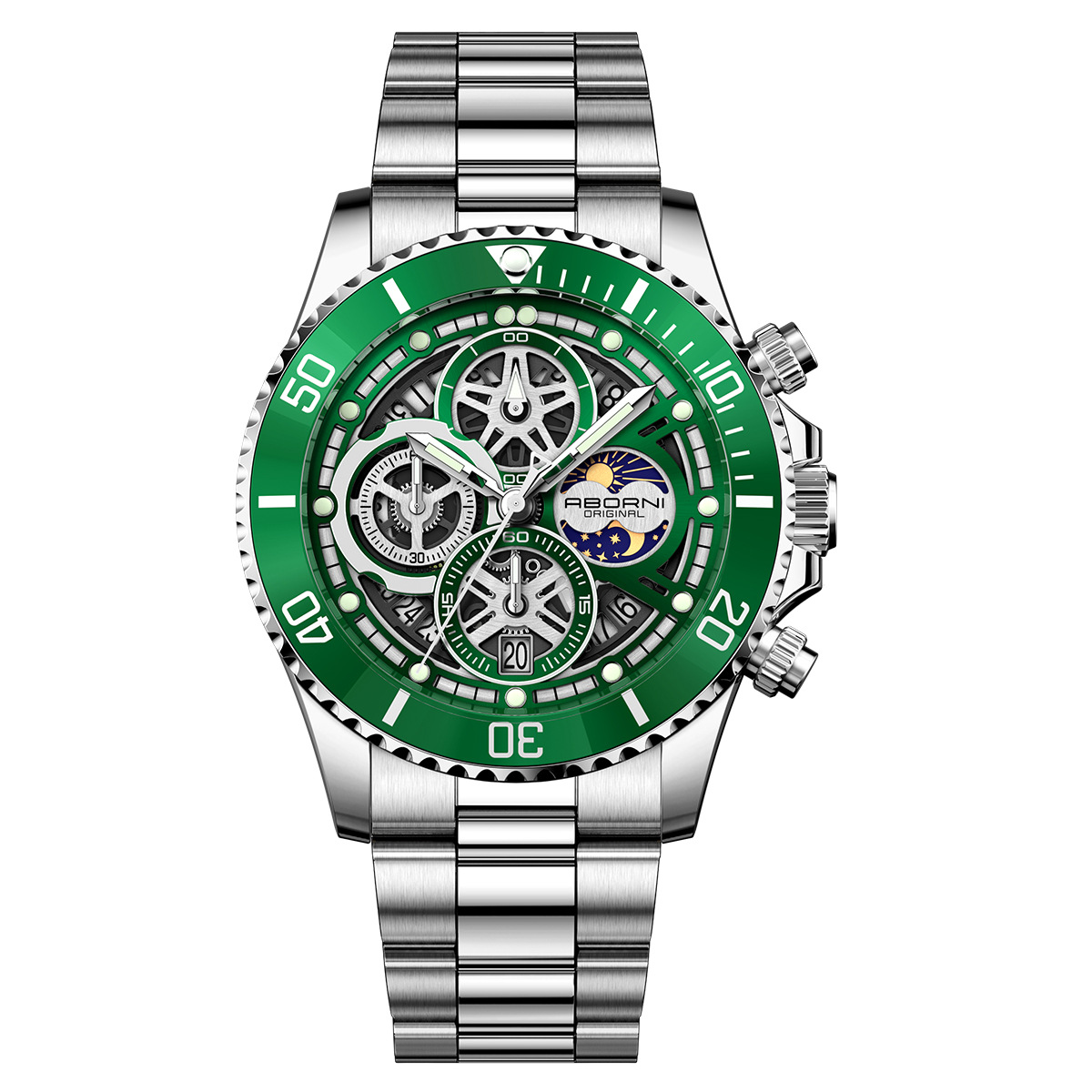 Platinum Fashion Green Water Ghost Mechanical Hollow Watch Calendar Luminous Waterproof Multifunctional Quartz Men's Watch