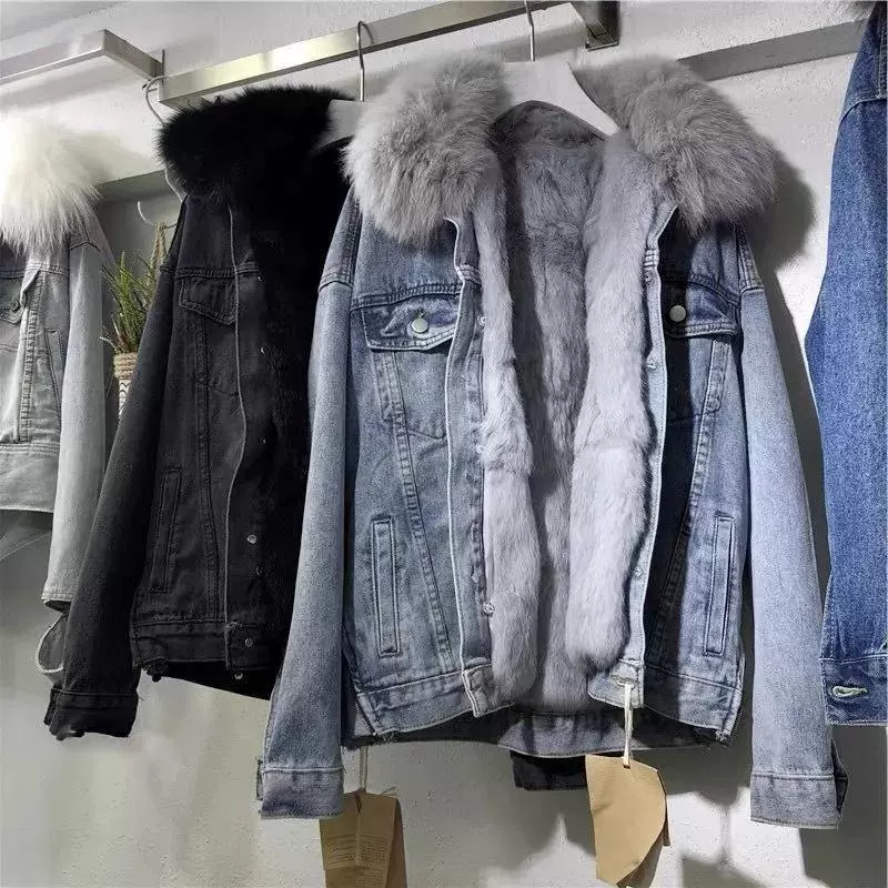 Warm winter denim short down jacket, Korean style