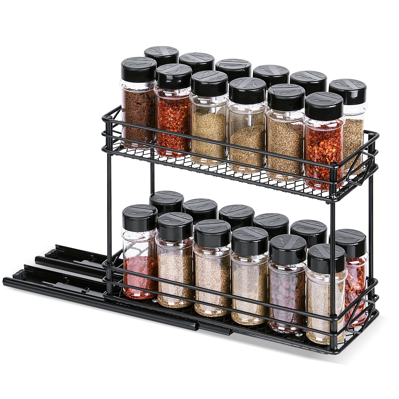 Cross-border New Double-layer Vertical Metal Spice Rack Kitchen Pull-out Seasoning Storage Rack Storage Cabinet Storage Bracket