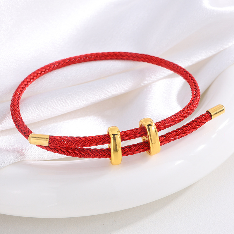 Cuerdas de acero de titanio impermeables a prueba de sudor ajustables hebilla en forma de I pulsera de cuerda de acero 3D de oro duro cuerdas de mano joyas parejas