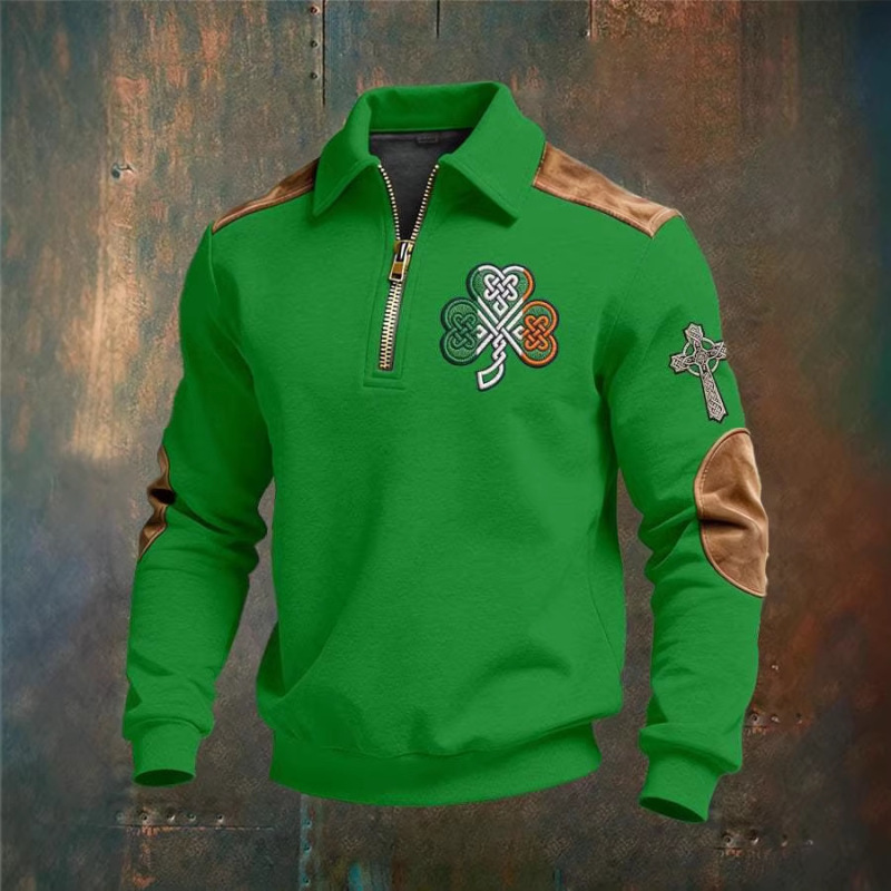Dropshipping 2026 Cross-Border European and American St. Patrick's Day Clover Digital Print Sports Casual Zip-Up Polo Sweatshirt Dropshipping 2026 Cross-Border European and American St. Patrick's Day Clover Digital Print Sports Casual Zip-Up Polo Sweatshirt