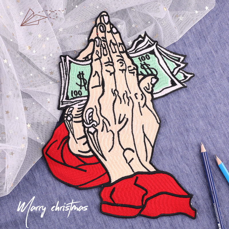 原创徽章刺绣贴手掌羽绒服补丁贴衣帽辅料电脑绣花标需手缝布贴