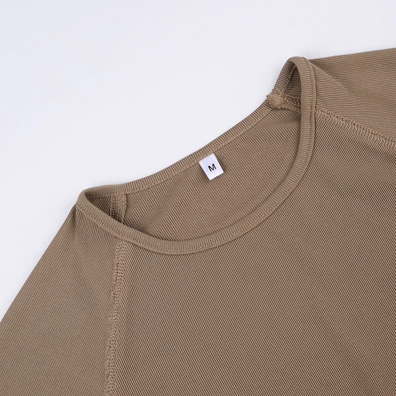 Solid Color Tight Letter Graphic Zhang Zi round Neck Long Sleeve Short Top High Waist Skinny Trousers Sports Yoga Two Piece Set