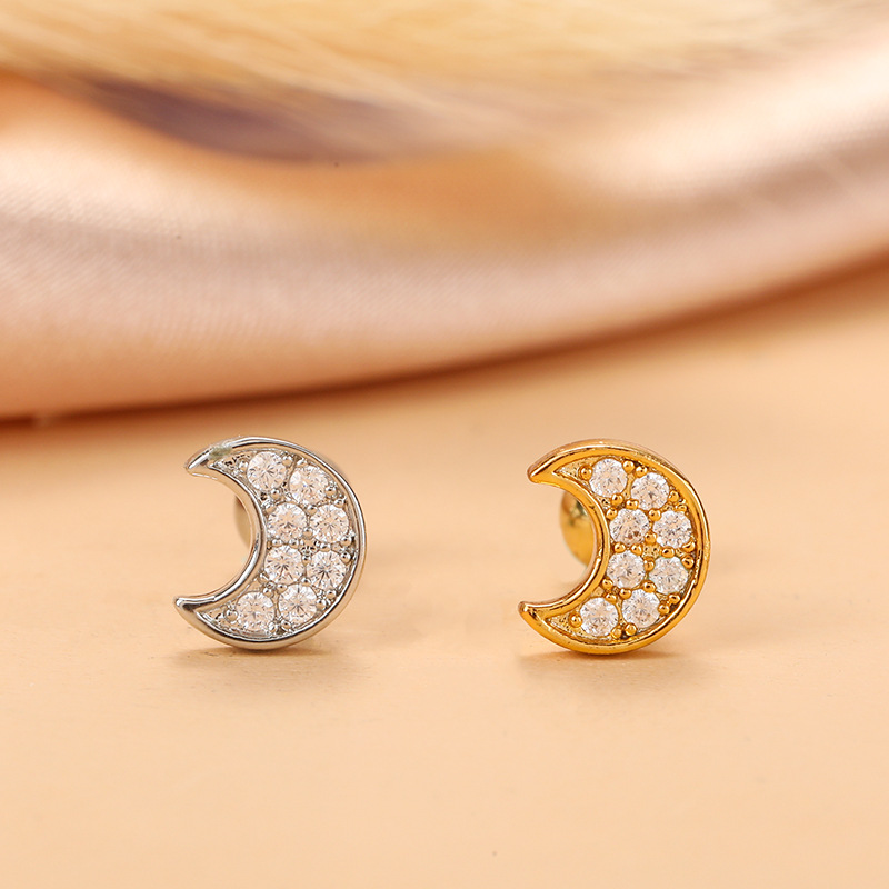 Fashion Star Moon Stainless Steel Plating Zircon Ear Studs 1 Piece display picture 6