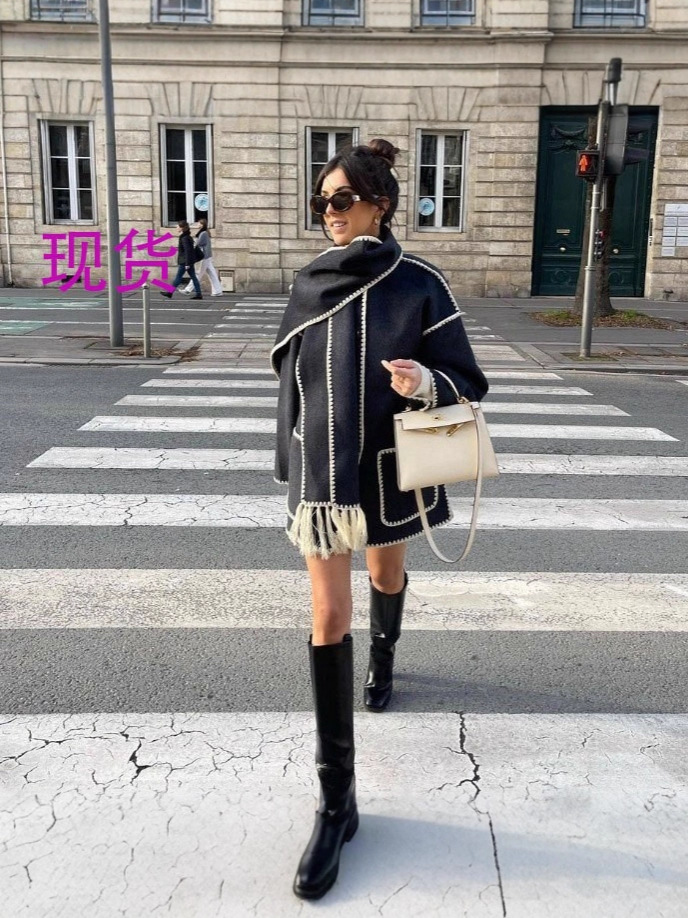 2025 Autumn and Winter New Amazon European and American Fashion Woolen Coat Thickened Loose Retro Cross-Border Coat