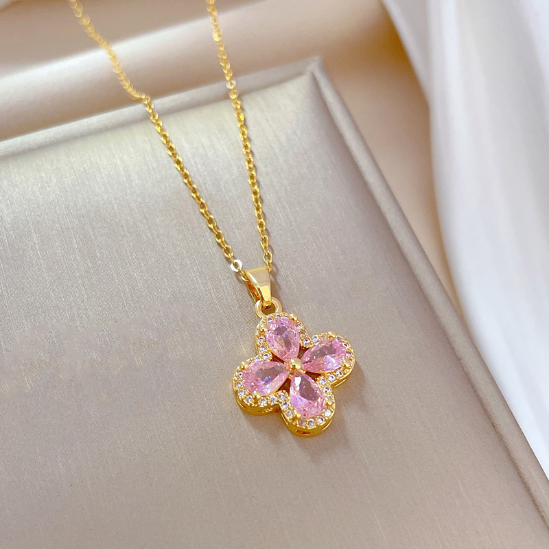 Vierblättriges Blumen Halsketten Und Ohrring Set Für Damen_voghion.com
