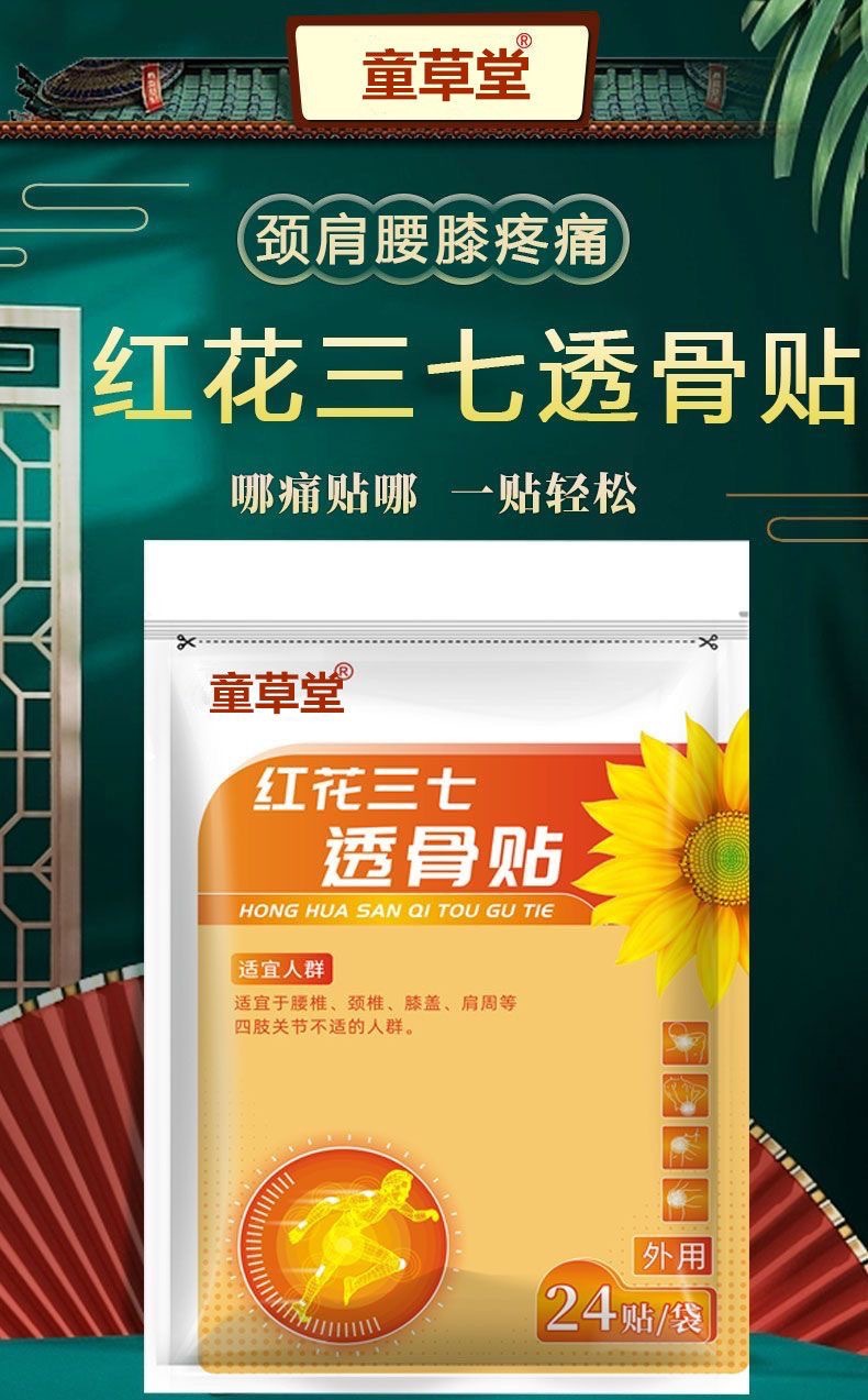 Honghua Sanqi Tougu Patch Herbal Moxa Warming Body Patches 24 Patches Per Bag overview