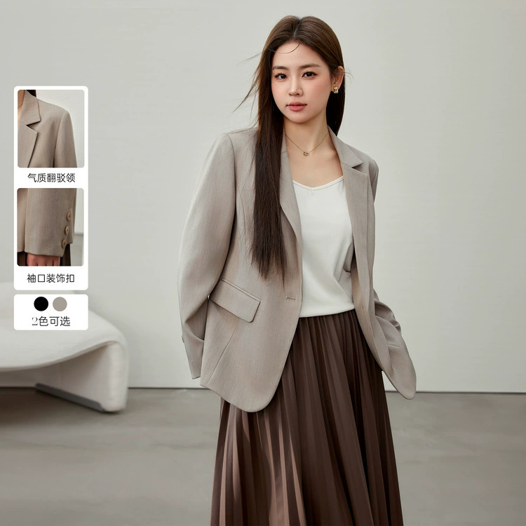 [Темперамент опрокидывание воротника дизайн Чувство коммутируемости интеллектуальный пиджак] Funny Show большой размер женский толстый мм весенний новый