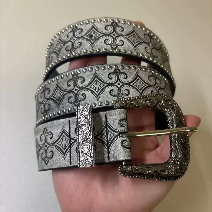 皮带男士2025新款复古铆钉西部腰带 跨境腰带货源