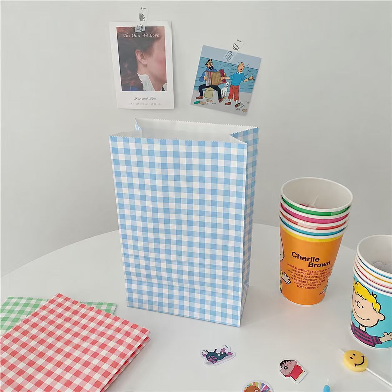 Spot ins color celosía bolsa de papel kraft niña escritorio vida almacenamiento regalo regalo bolsa de papel bolsa de almacenamiento image 12