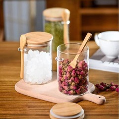 批发收纳罐带木勺厨房收纳调料罐储物罐杂粮干果储物罐高硼硅玻璃
