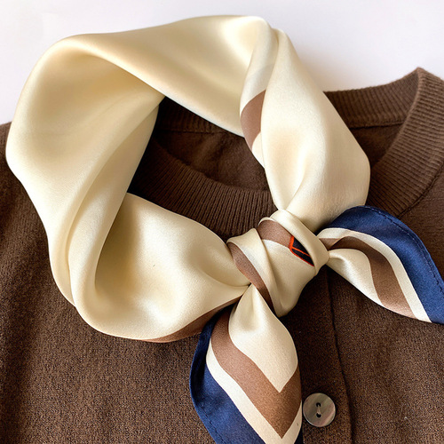 Hangzhou Silk Scarf Silk Small Square Scarf Women's Spring and Autumn Korean Style Border 53cm Silk Scarf Decorative Scarf
