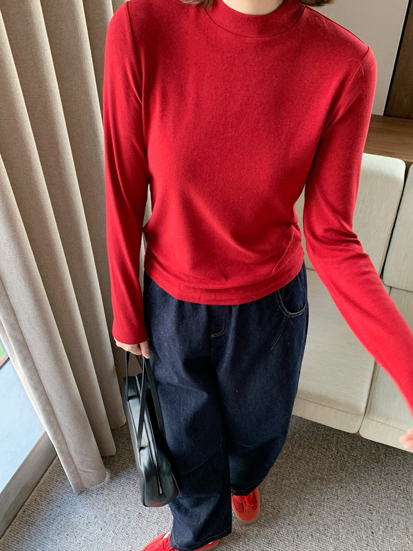 092255代发SeaWhen海维恩秋冬半高领纯色云朵长袖打底T恤衫3647|undefined