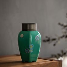 松石绿茶叶罐 日式锡盖密封防潮陶瓷罐 小号茶仓 存茶罐