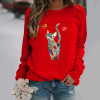 European and American WISH Independent Station cat pattern printing long -sleeved round neck sweater Round next