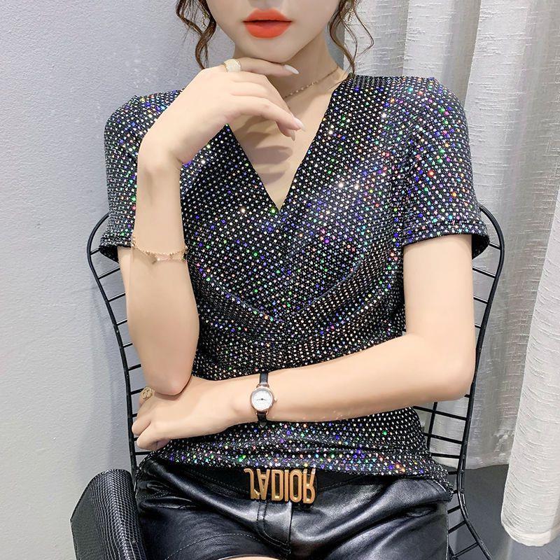 European Station Summer 2023 New Mouse Year Backing Shirt Bright Silk Top Women's Glitter Silk Sequins Stylist All-Match European Station Summer 2023 New Mouse Year Backing Shirt Bright Silk Top Women's Glitter Silk Sequins Stylist All-Match
