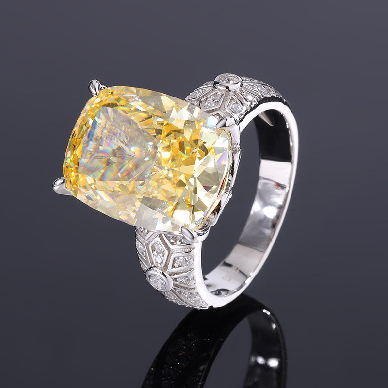 Zhuang Sheng joyería S925 todo el cuerpo de plata nuevo color tesoro Diamante alto carbono con incrustaciones lujo retro anillo principal piedra 12*16