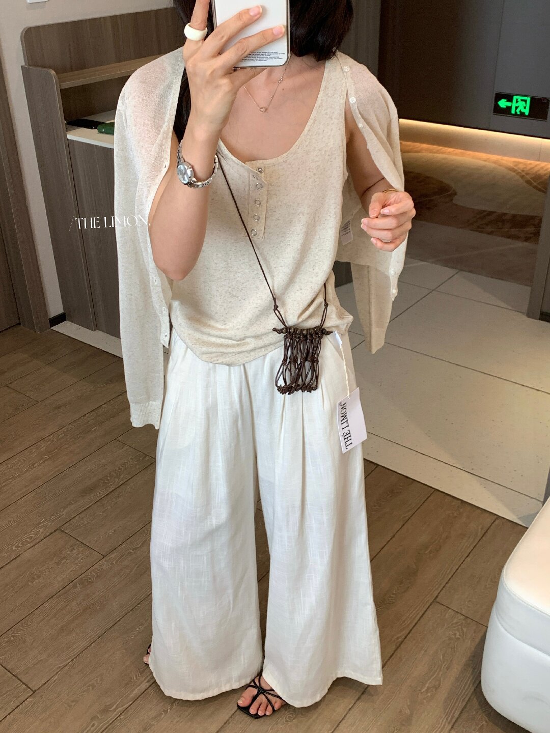 Quần ống rộng nữ vải linen phối cotton dáng suông mùa hè — Xám gạo, Xanh xám nhạt, Xanh đen, Cam bí ngô chi tiết 57