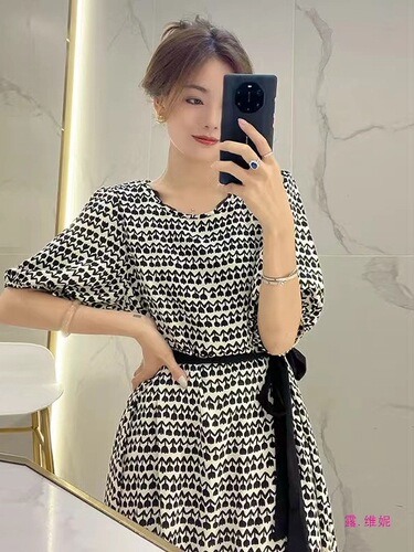 2025 Summer New Korean Style Light Luxury Fashion Elegant Loose Youthful Trendy Waist-cinching Slimming Print Dress for Women