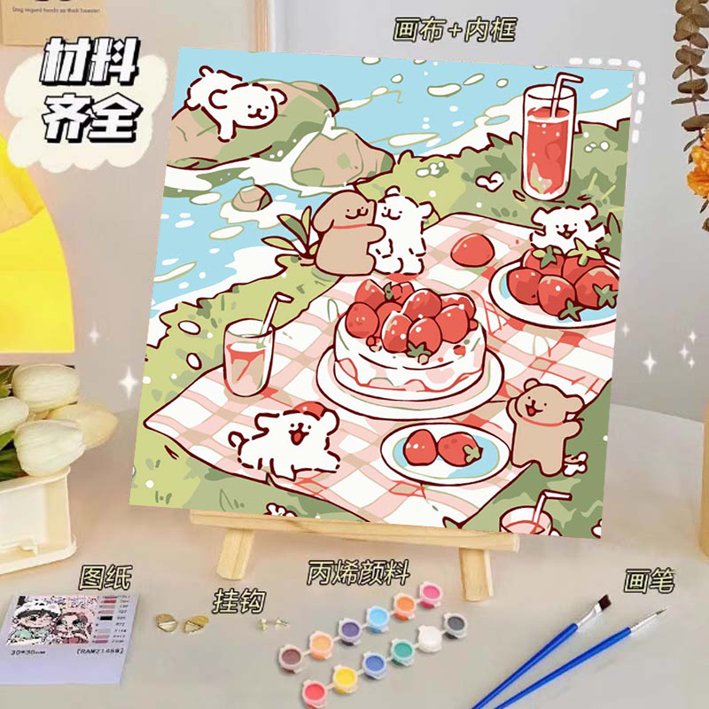 Pintura al óleo digital de bricolaje, dibujos animados para niños, pinturas para colorear hechas a mano, lindos puestos de animación curativos, comercio exterior transfronterizo