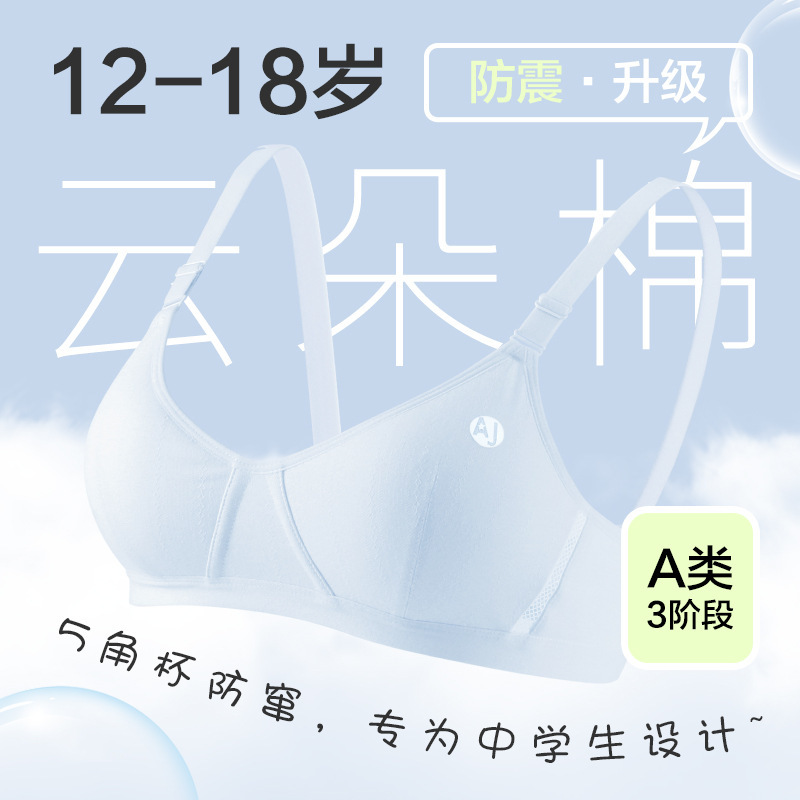 Customized Girls' Intimates for Middle and High School Students in the Second and Third Stages of Puberty Development, Sports Shock-Proof Cotton Bras for Older Children