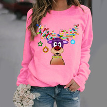 跨境独立站 秋款女士卡通小鹿3D印花 圣诞节个性长袖街头圆领卫衣