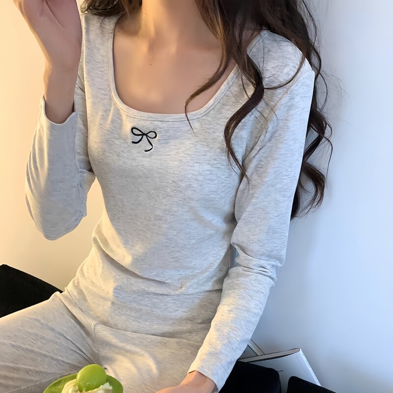 Derong Heating and Thermal Insulation Suit for Women, Thickeneded Tight-Fitting High-End Pajamas, Winter Style Home Long-Sleeved Bottoming Shirt Two-Piece Set