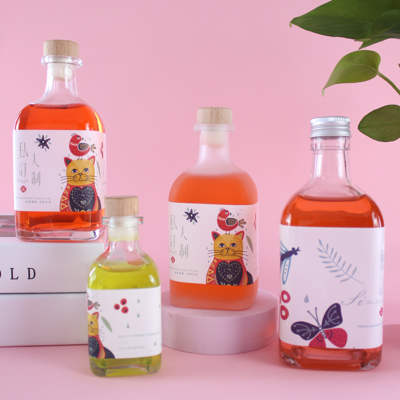 方形玻璃果酒瓶木塞蓋密封瓶甜心時尚自釀青梅酒分裝瓶可印LOGO