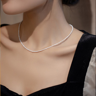 2-2.5mm high quality flawless natural pearl necklace temperament very small rice beads simple versatile thin plain chain