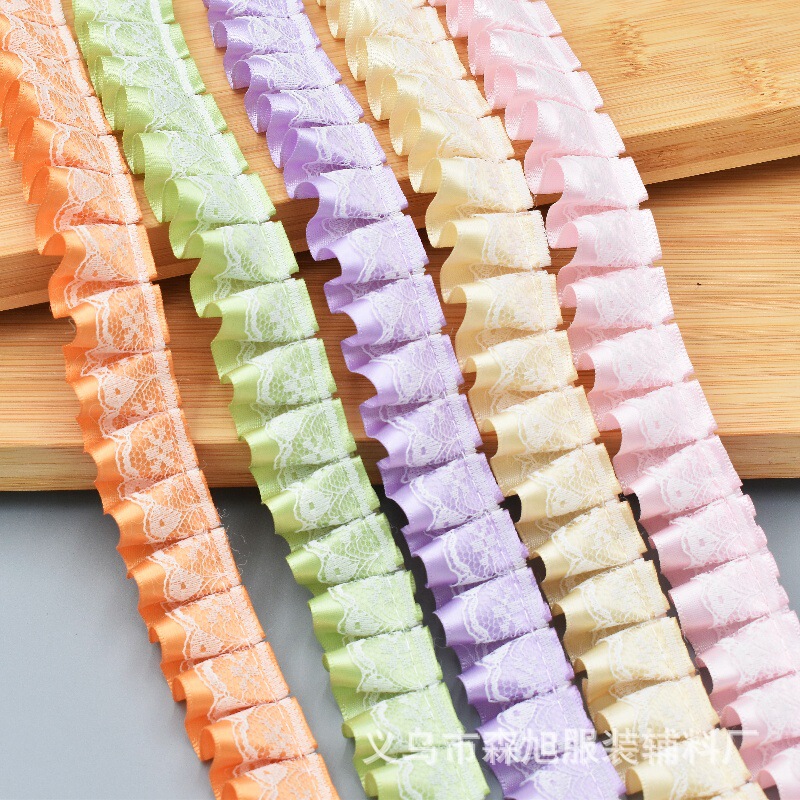 In-Stock 2.5cm Polyester Lace Double-Layer Pleated DIY Clothing Accessories Toy Materials Wholesale Discount Lace Trim