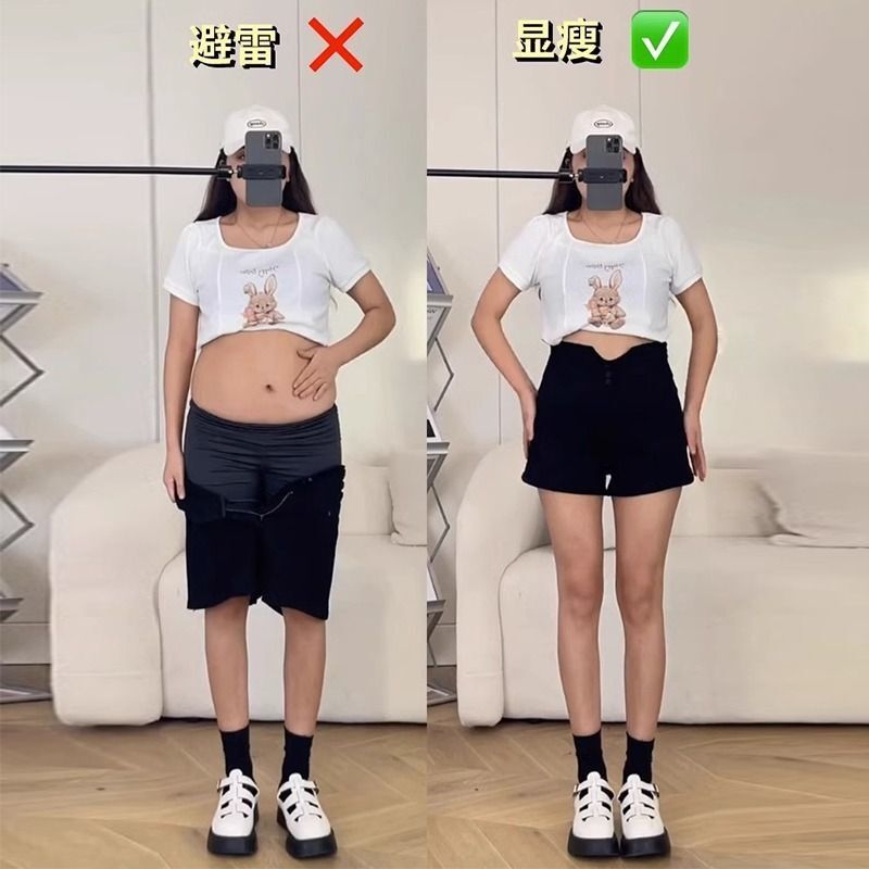 Plus-Size Irregular Design Denim Shorts for Women, Summer High-Waisted Slimming A-Line Hot Pants for Curvy Women Plus-Size Irregular Design Denim Shorts for Women, Summer High-Waisted Slimming A-Line Hot Pants for Curvy Women